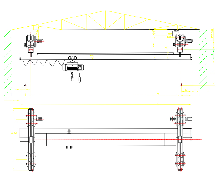 LX型電動單梁懸掛起重機示意圖 LX型電動單梁懸掛起重機示意圖